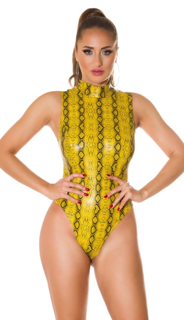 faux leather body with snake print Yellow